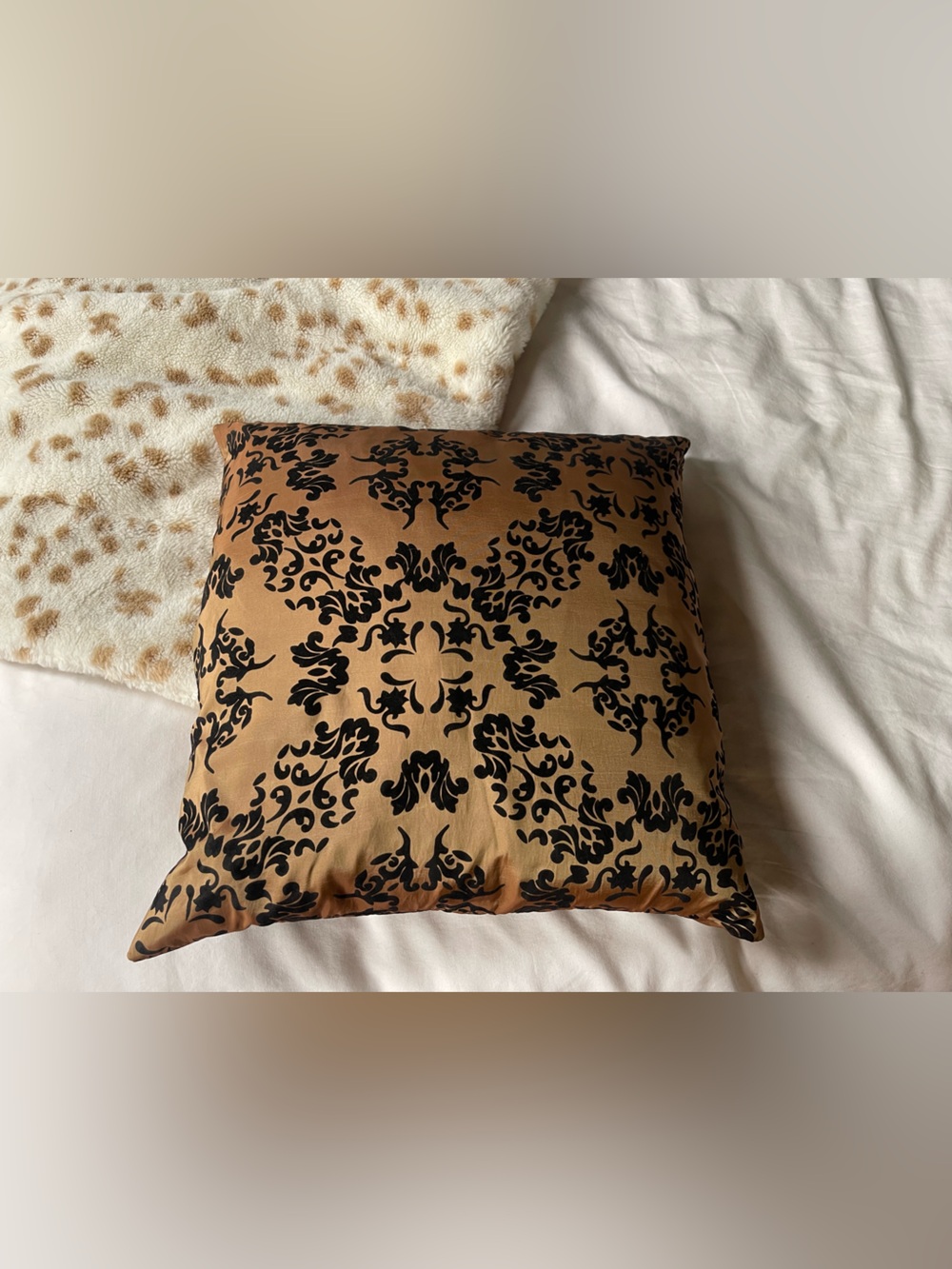 Decorative Black Damask Throw Pillow - Gold Satin Look